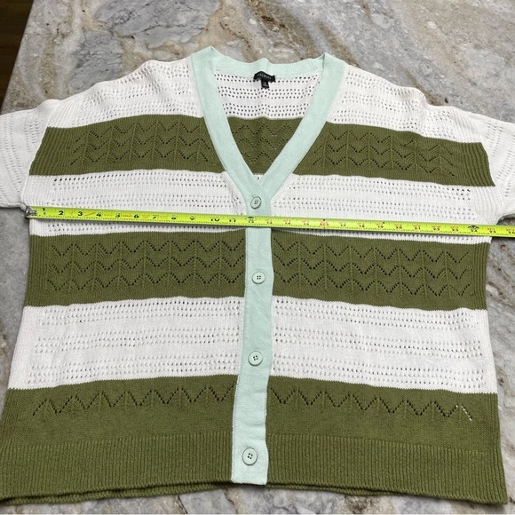Talbots Green & White Mint Striped Cotton Linen Blend Cardigan Sweater - Picture 7 of 10
